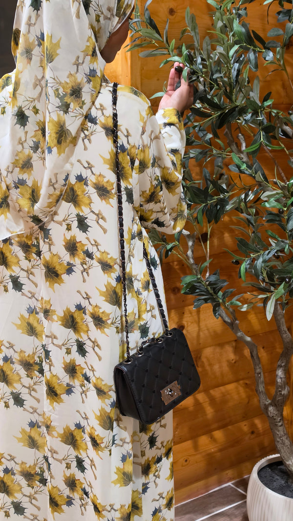 Zaytoon Leaf Print Double Chiffon Abaya Set