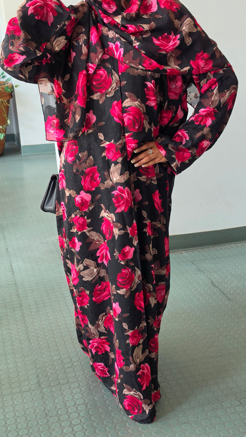 Jouri Rose Floral Double Chiffon Abaya Set