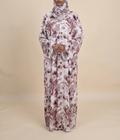 Dusty mauve floral double chiffon abaya set for elegant Muslim women's clothing