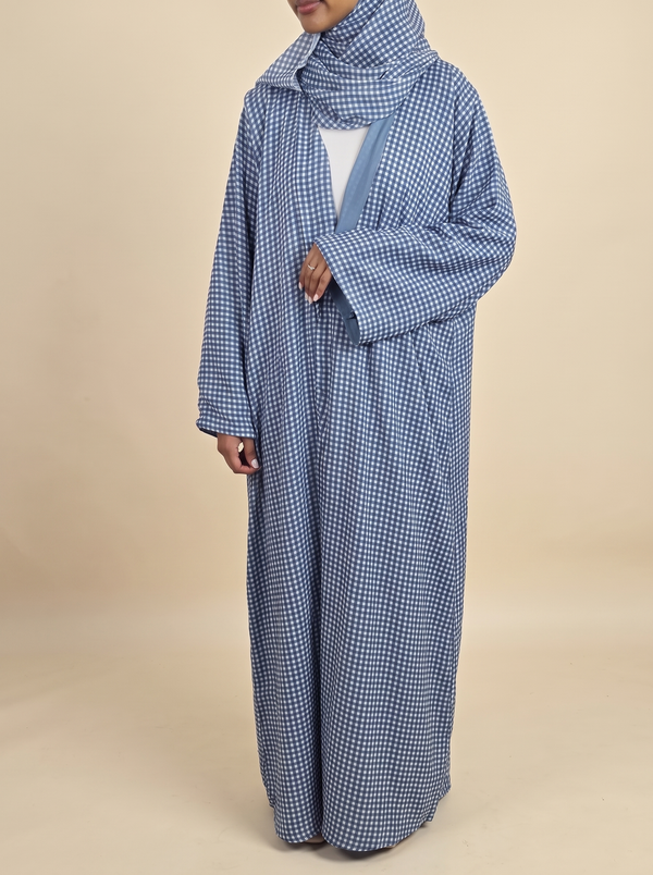 Coastal Gingham Check Double Chiffon Open Abaya Set