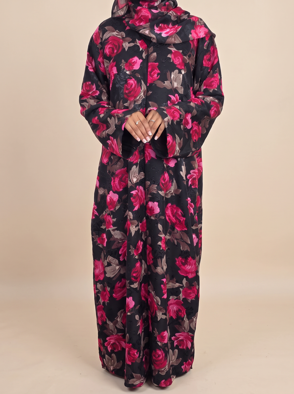 Jouri Rose Floral Double Chiffon Abaya Set