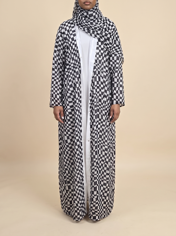 Royal Chess Checkered Double Chiffon Abaya Set
