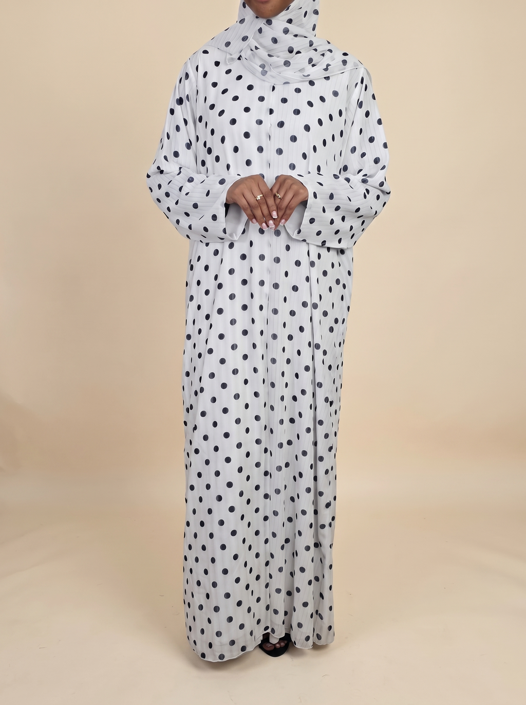 Polka dot double chiffon open abaya set for modern modest fashion