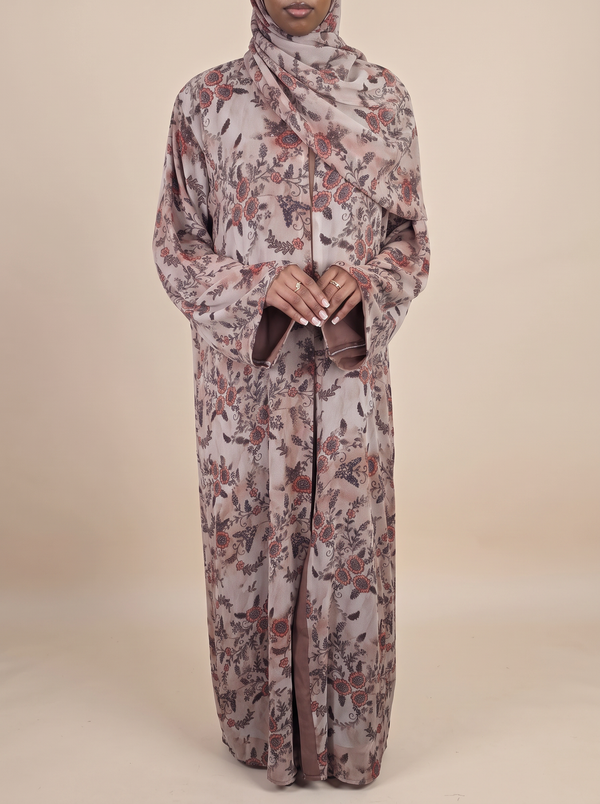Zahra Blush Floral Double Chiffon Abaya Set