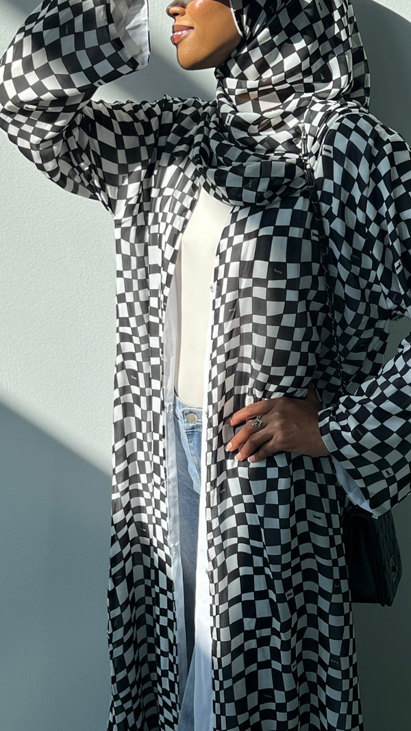 Royal Chess Checkered Double Chiffon Abaya Set