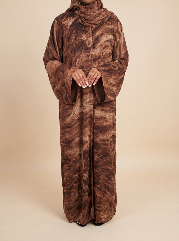 Terra Marble Print Double Chiffon Abaya Set