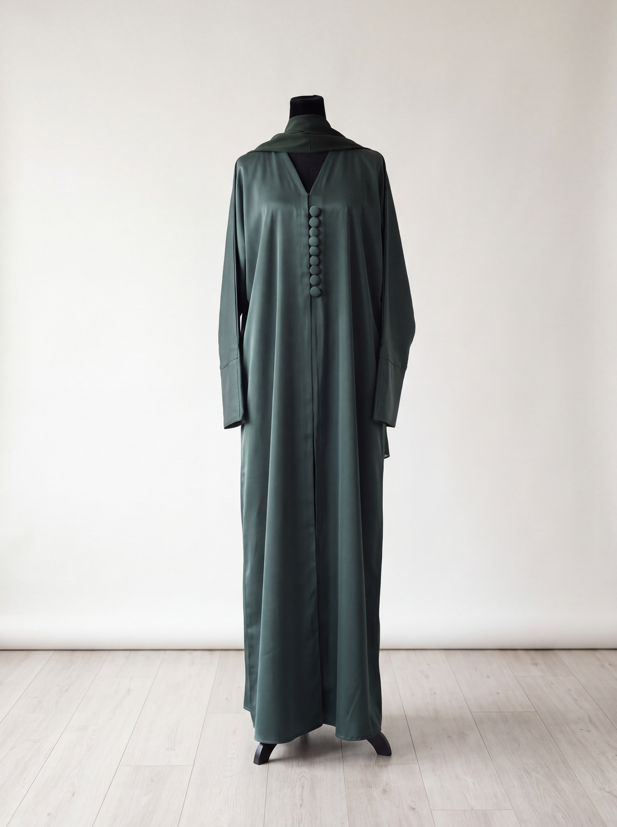 Ruba Abaya - Deep Teal angle view with professional open abaya style