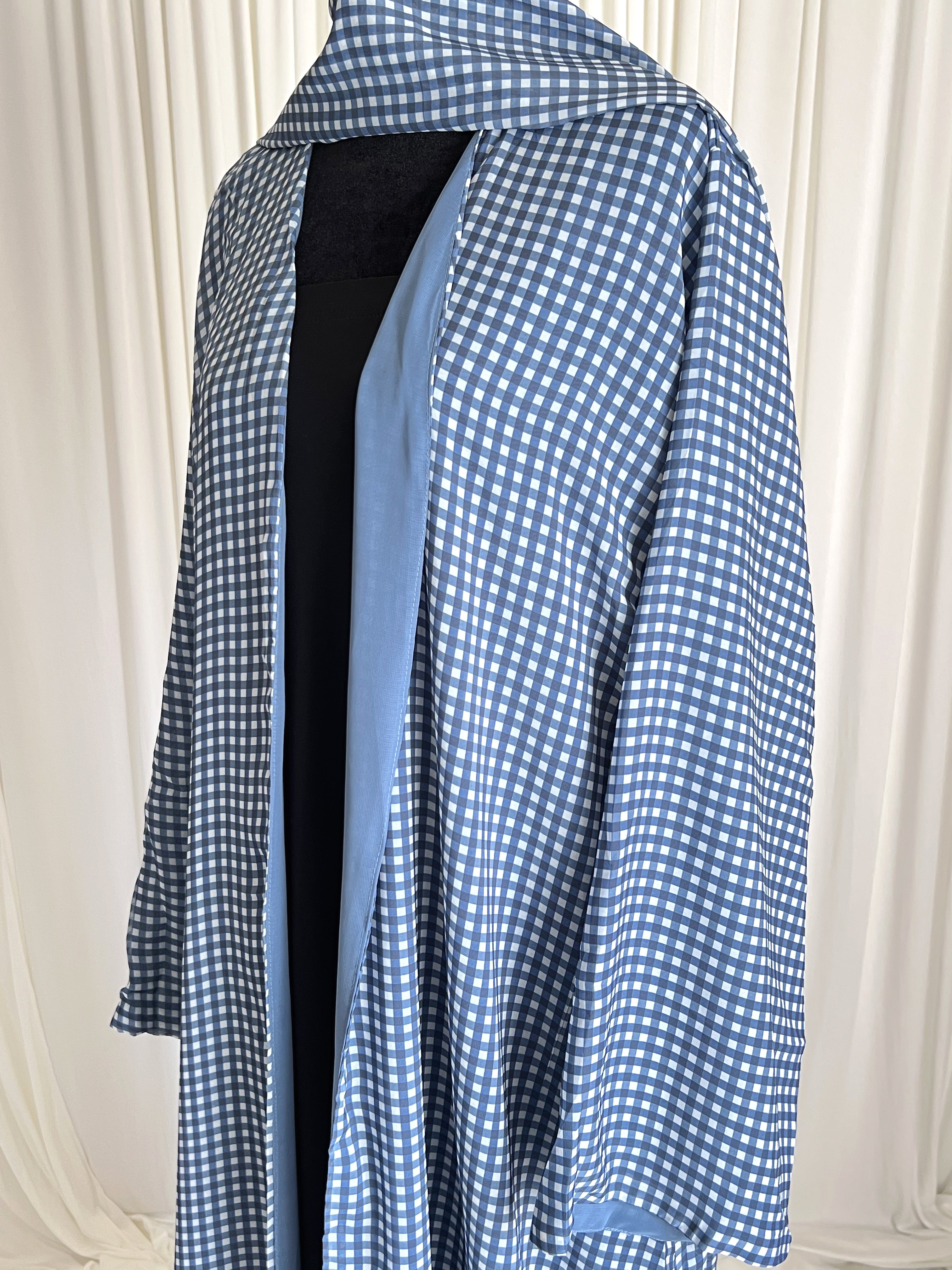 Coastal Gingham Check Double Chiffon Open Abaya Set angled close view