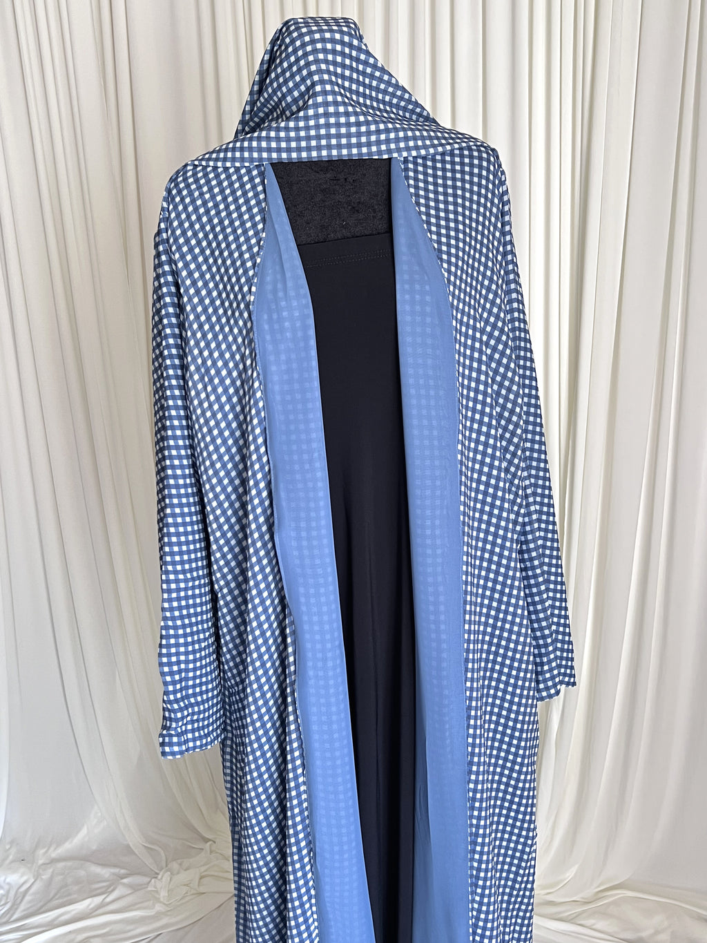 Coastal Gingham Check Double Chiffon Open Abaya Set back view