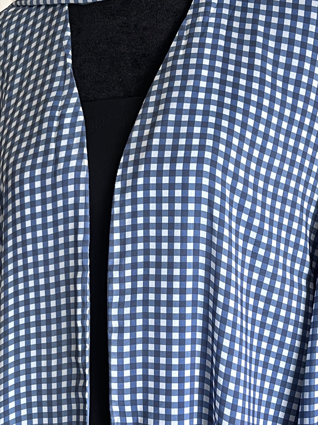 Coastal Gingham Check Double Chiffon Open Abaya Set denim blue gingham weave close up