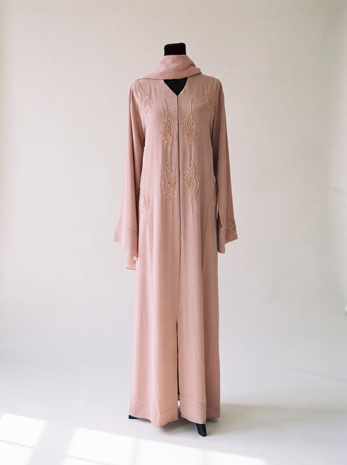 Dalal Abaya - Dusty Blush front view with long sleeve