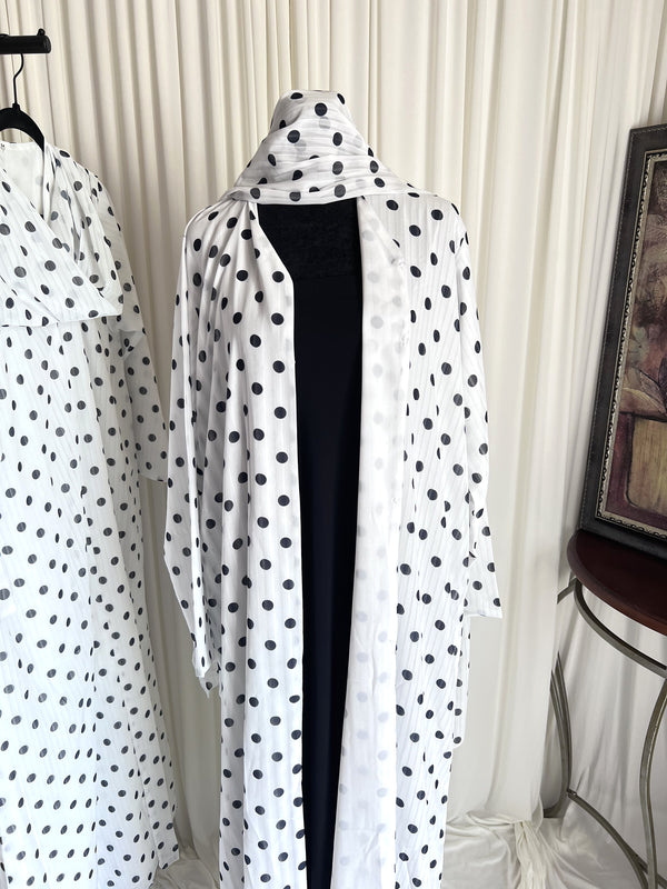Dotted Grace Polka Dot Double Chiffon Open Abaya Set