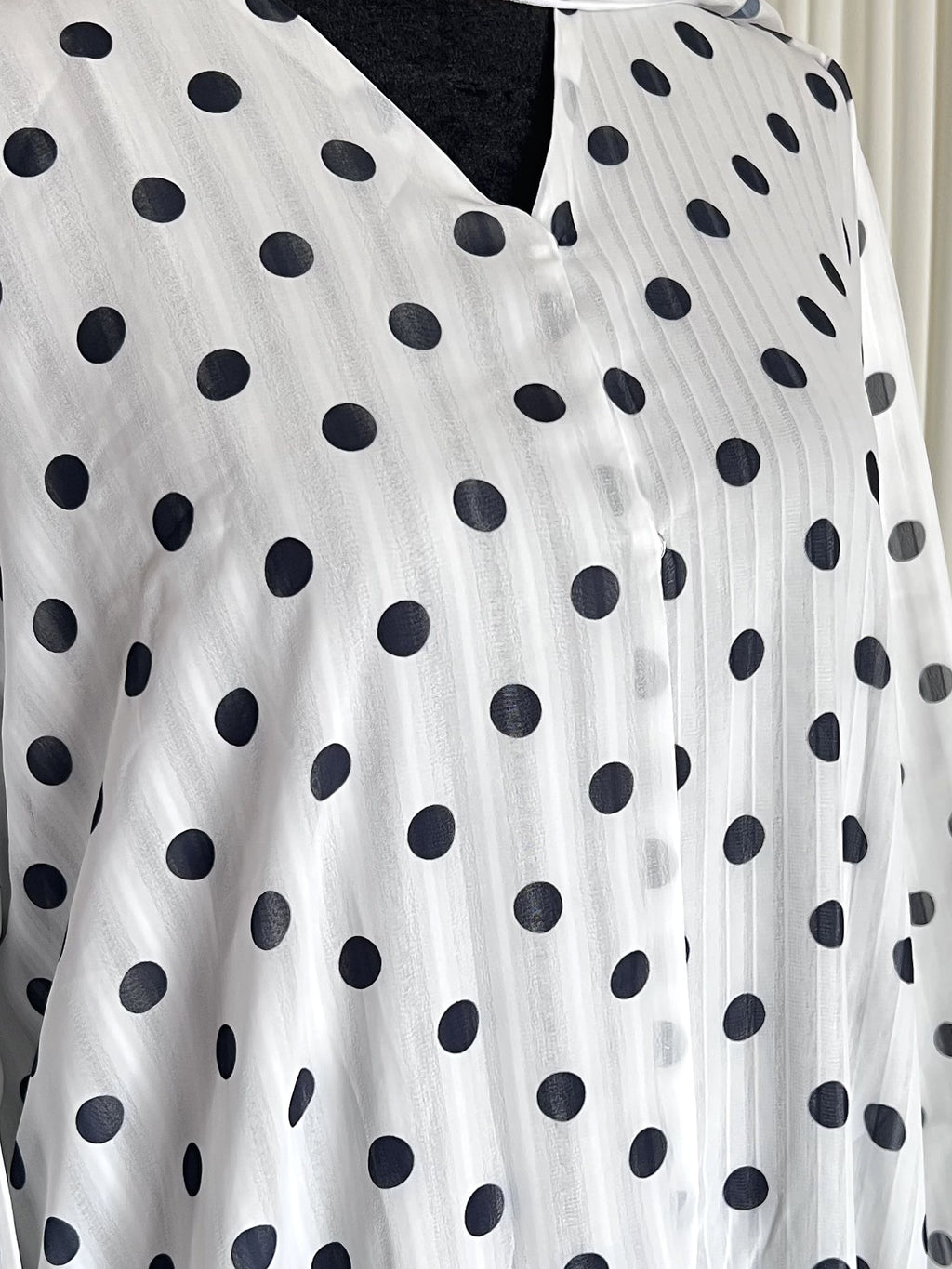 Dotted Grace Polka Dot Open Abaya Set white colorway dot print close up