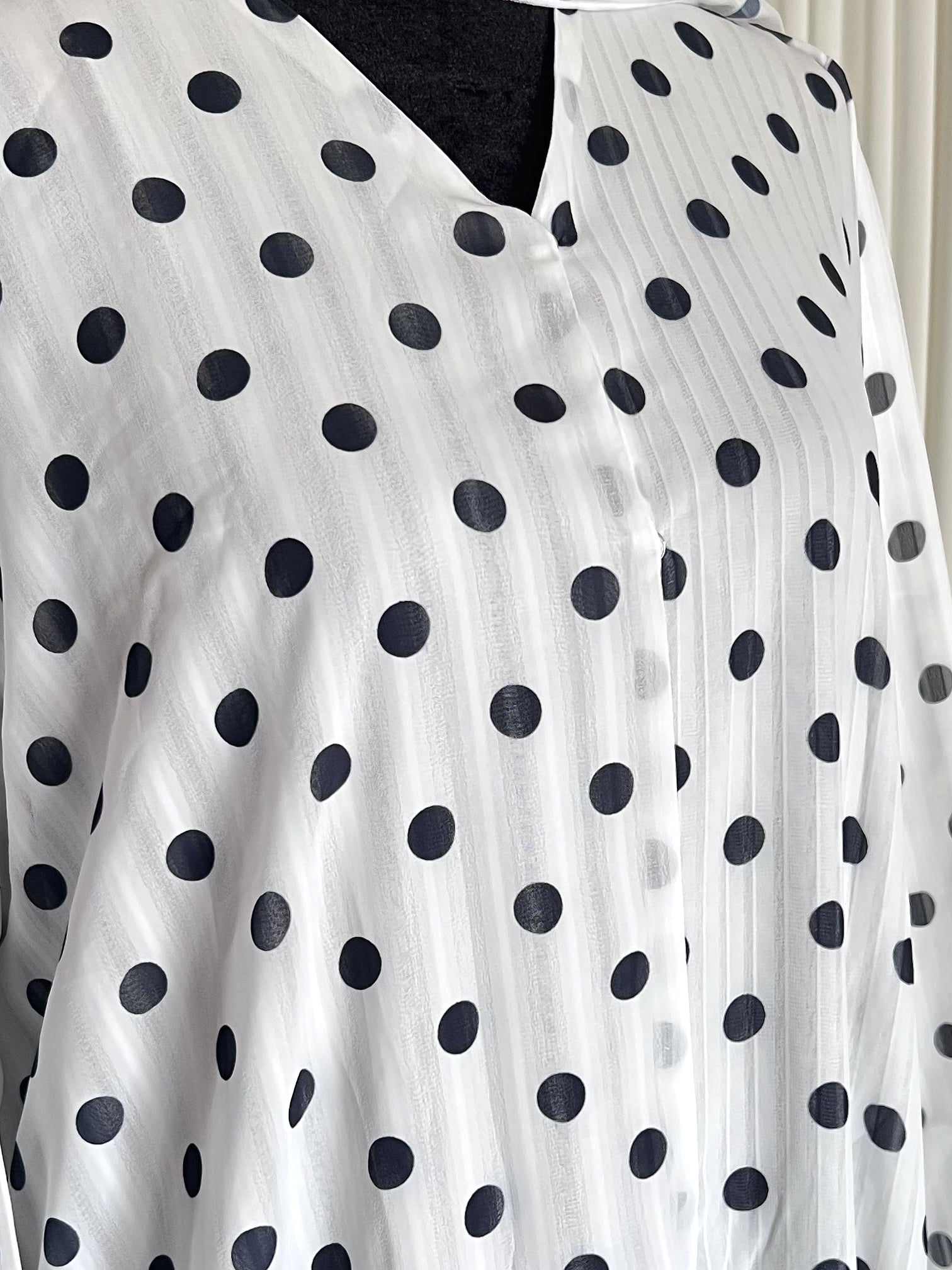 Dotted Grace Polka Dot Open Abaya Set white colorway dot print close up