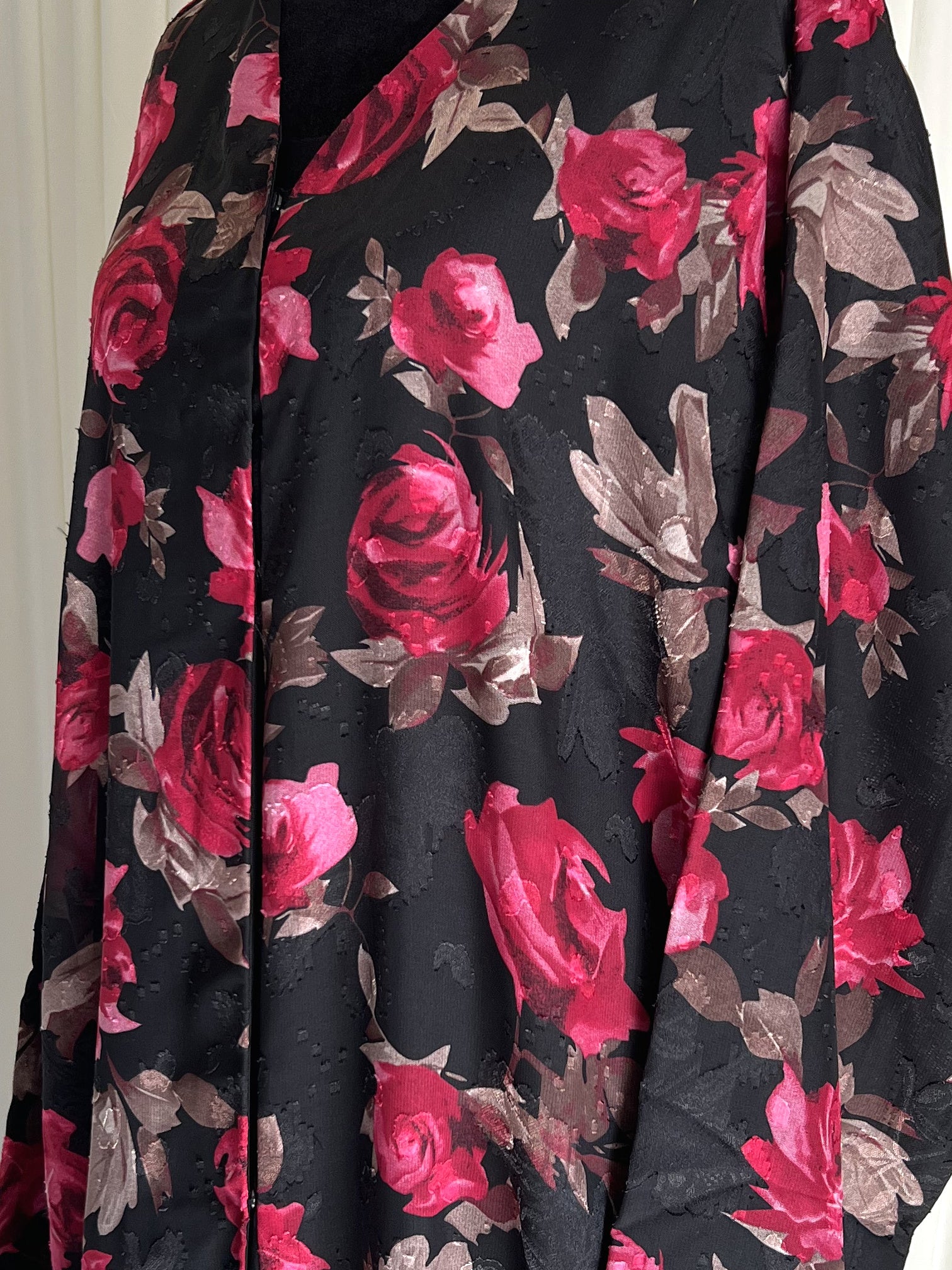 Jouri Rose Floral Double Chiffon Abaya Set rose print close up