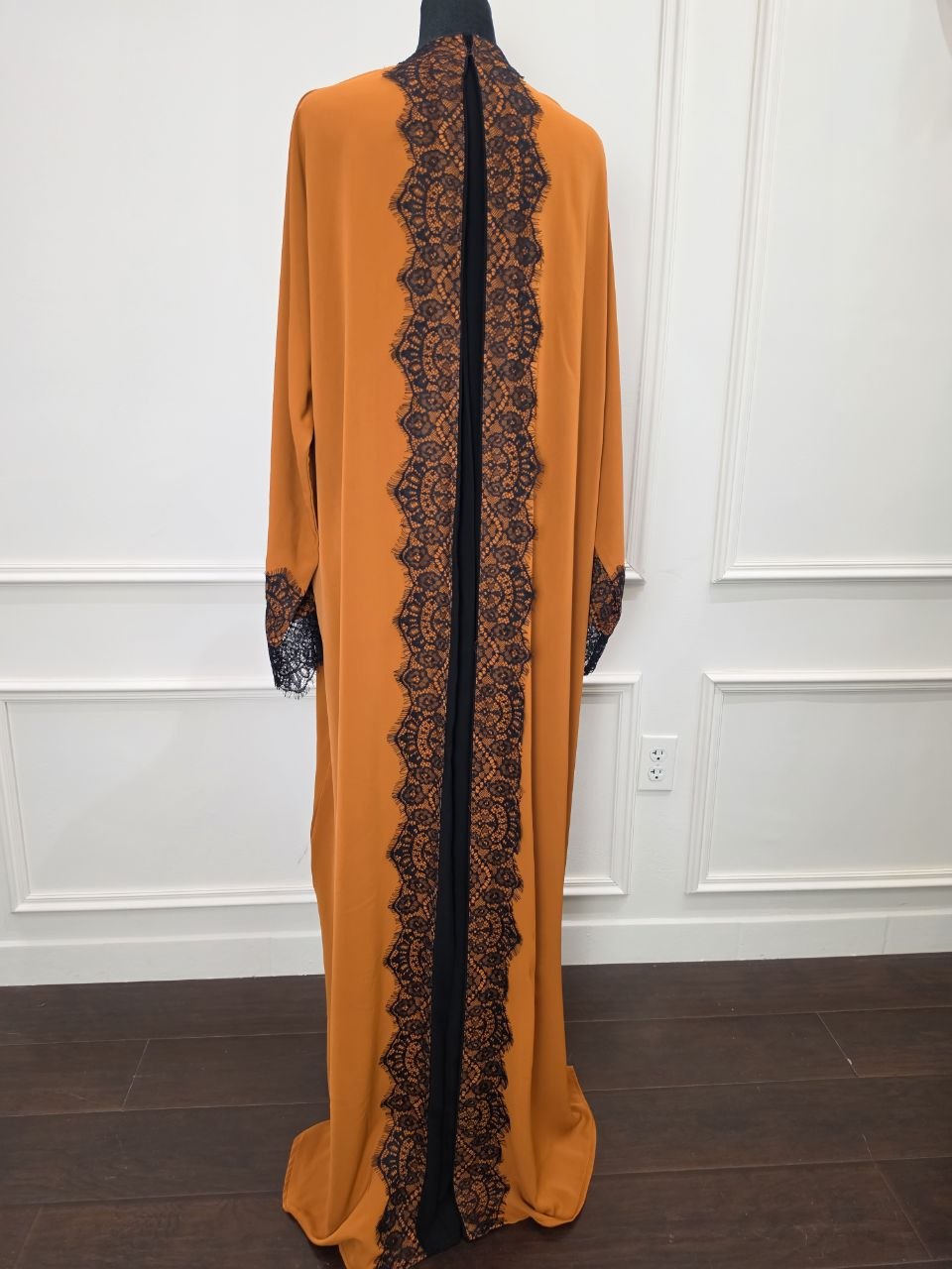 Layali Abaya - Burnt Orange lace detail view