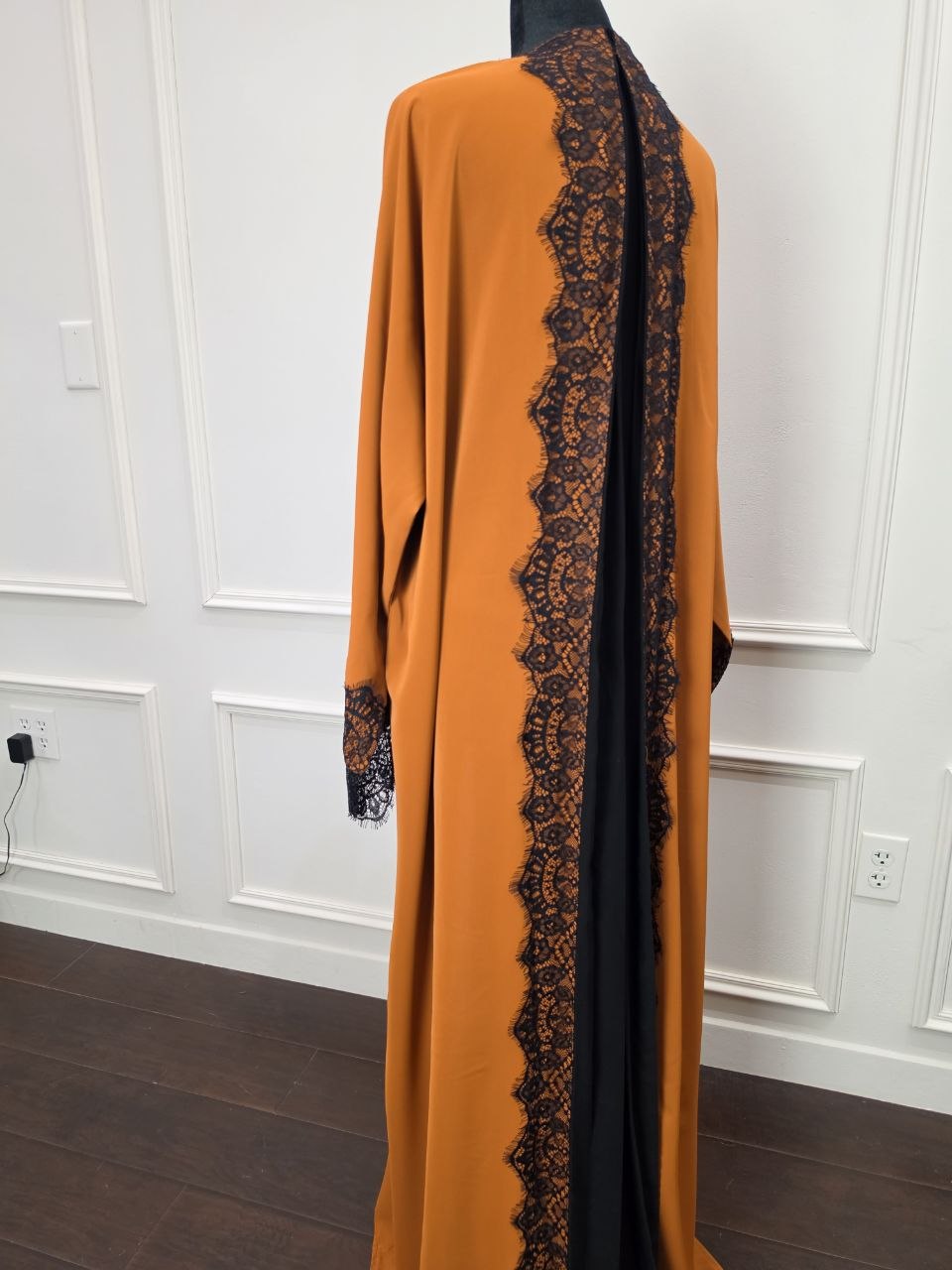 Layali Abaya - Burnt Orange lace angle view