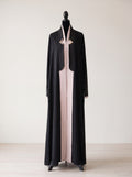 Maysoon Abaya - Black and beige front view with gold-tone clasp details