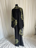 Nocturne Garden Floral Double Chiffon Abaya Set front view on mannequin with matching hijab