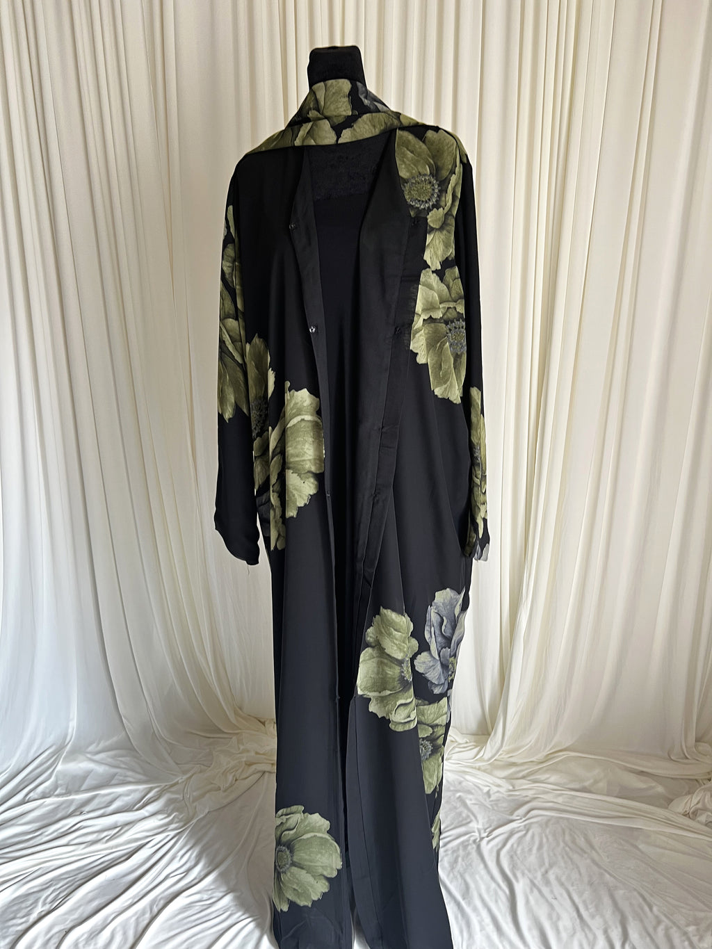 Nocturne Garden Floral Double Chiffon Abaya Set angled side view