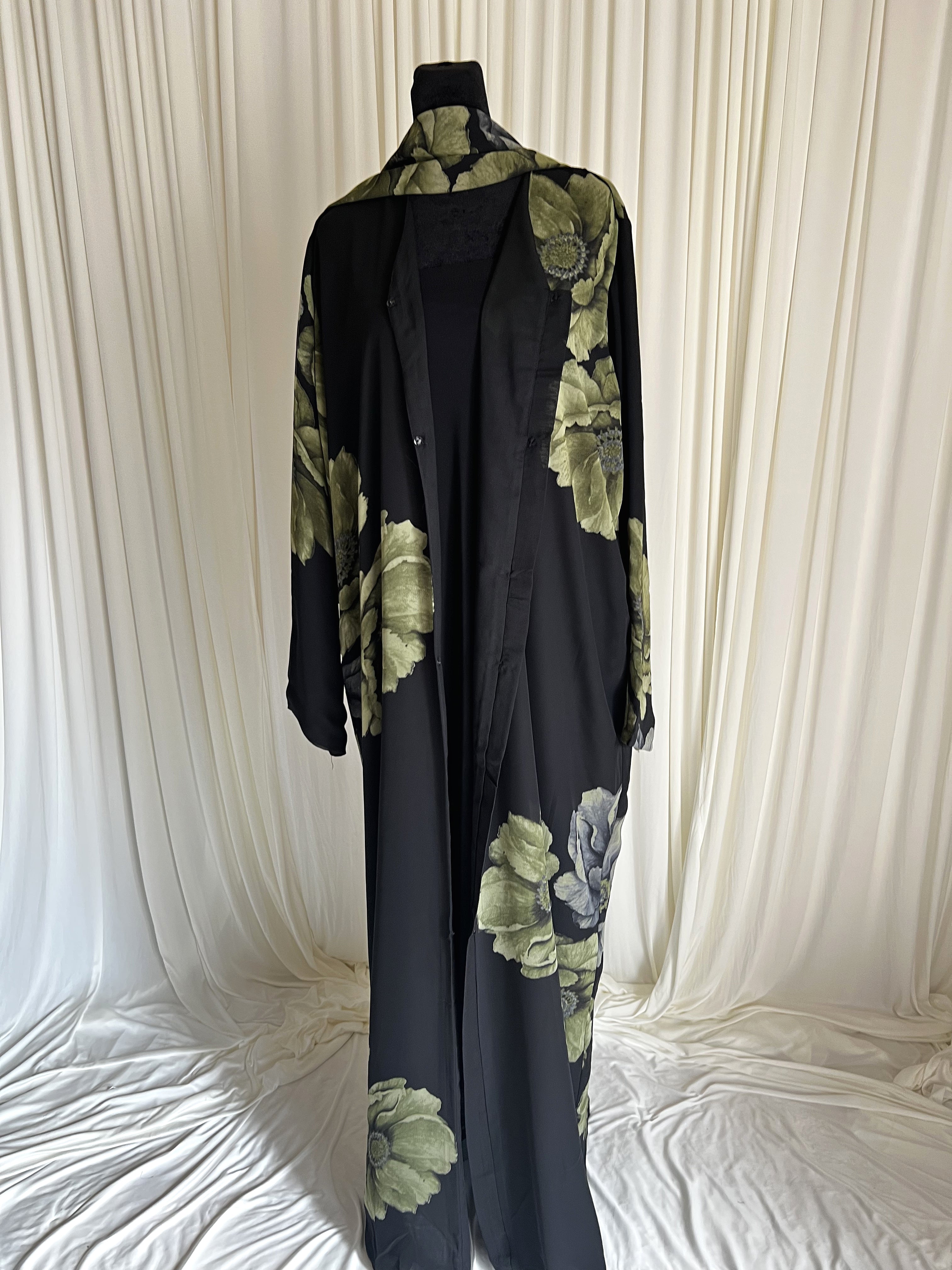 Nocturne Garden Floral Double Chiffon Abaya Set angled side view