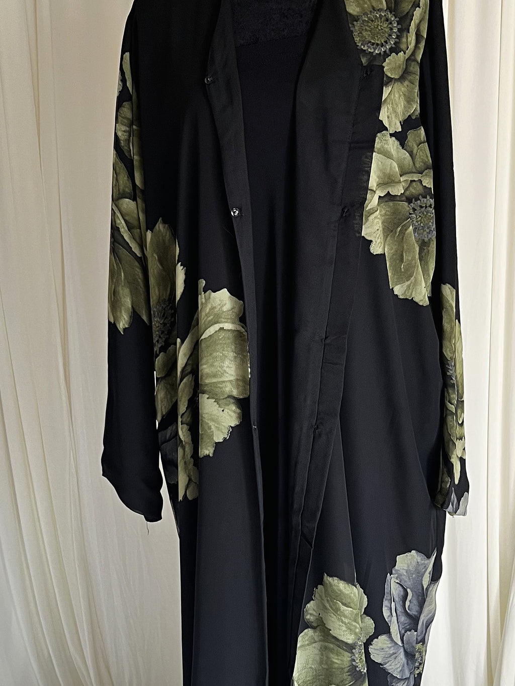 Nocturne Garden Floral Double Chiffon Abaya Set sage floral print close up