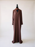 Hala Abaya - Cocoa Brown front view with covered buttons and matching hijab