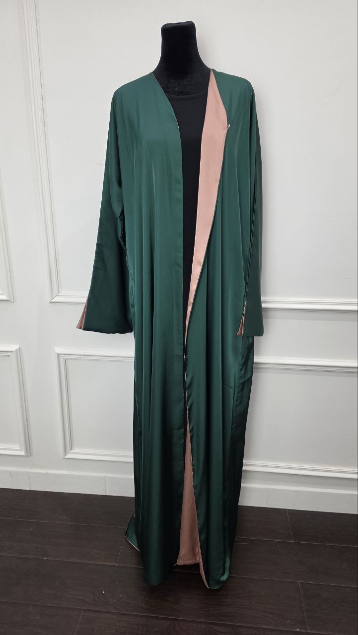 Raya Abaya - Emerald Rose reversible side view
