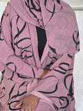 Antique rose striped double chiffon open abaya set for modern modest fashion