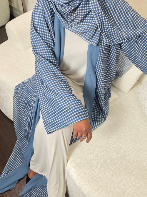 Coastal Gingham Check Double Chiffon Open Abaya Set