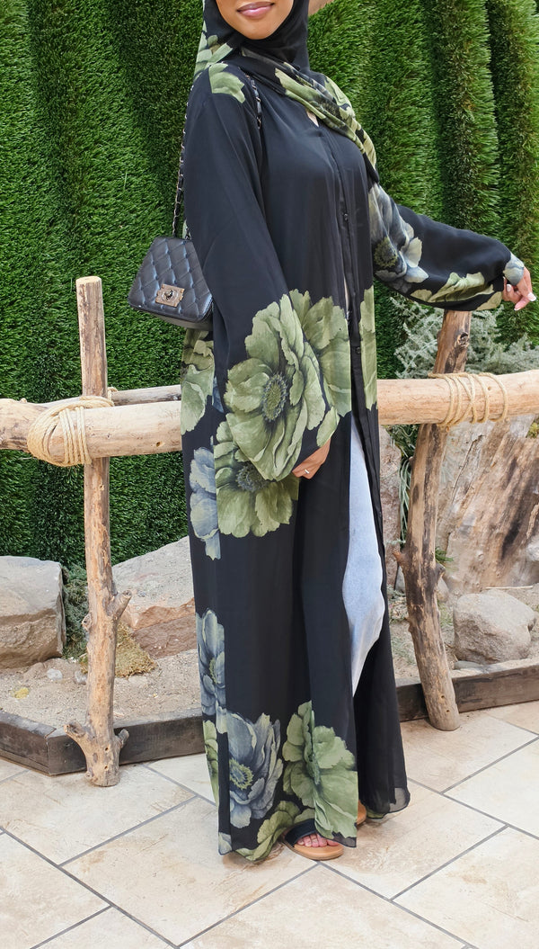 Nocturne Garden Floral Double Chiffon Abaya Set