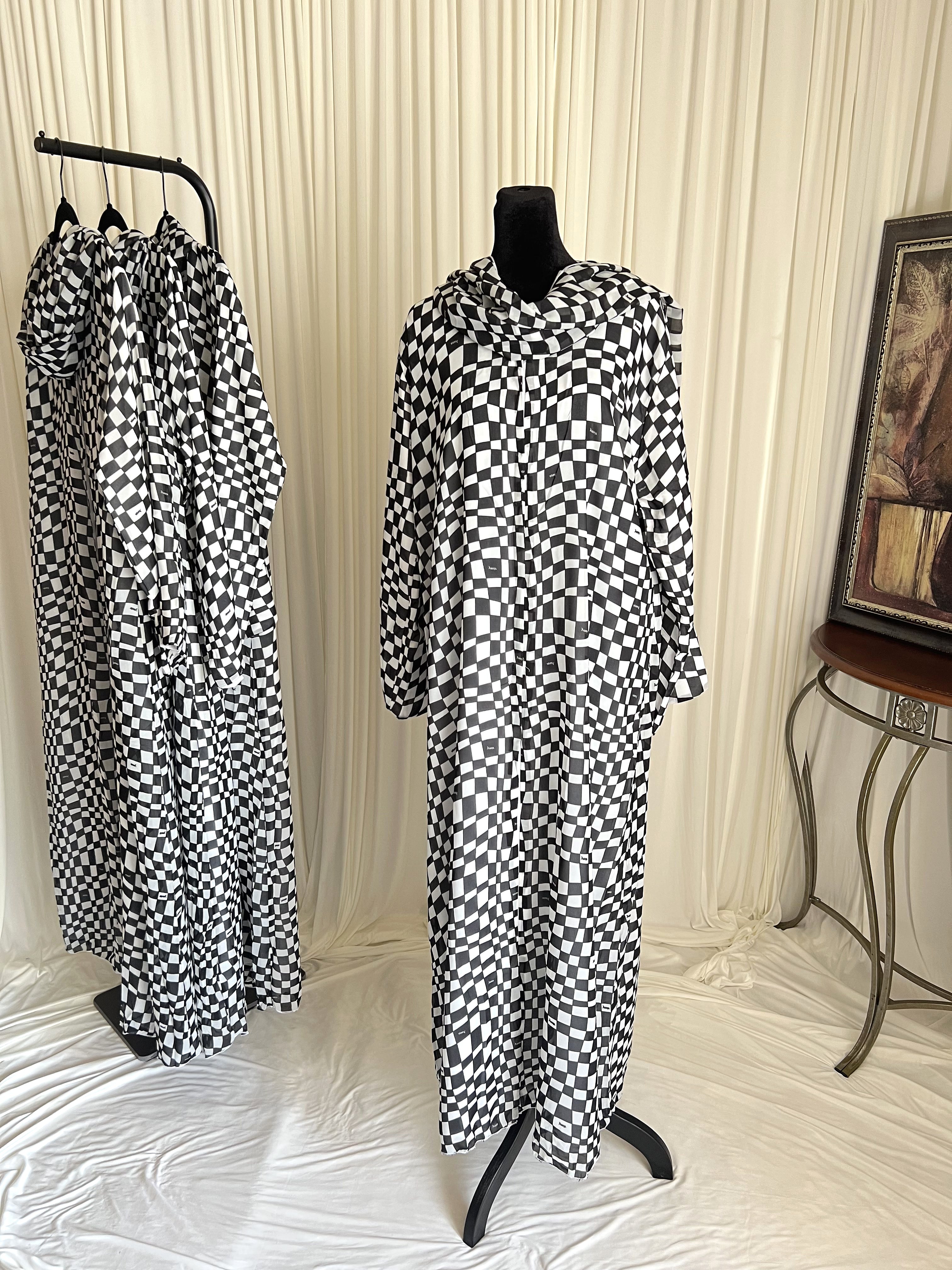 Royal Chess Checkered Double Chiffon Abaya Set abaya and hijab displayed together