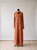 Sahara Abaya - desert rust front view with pearl floral embroidery and matching hijab