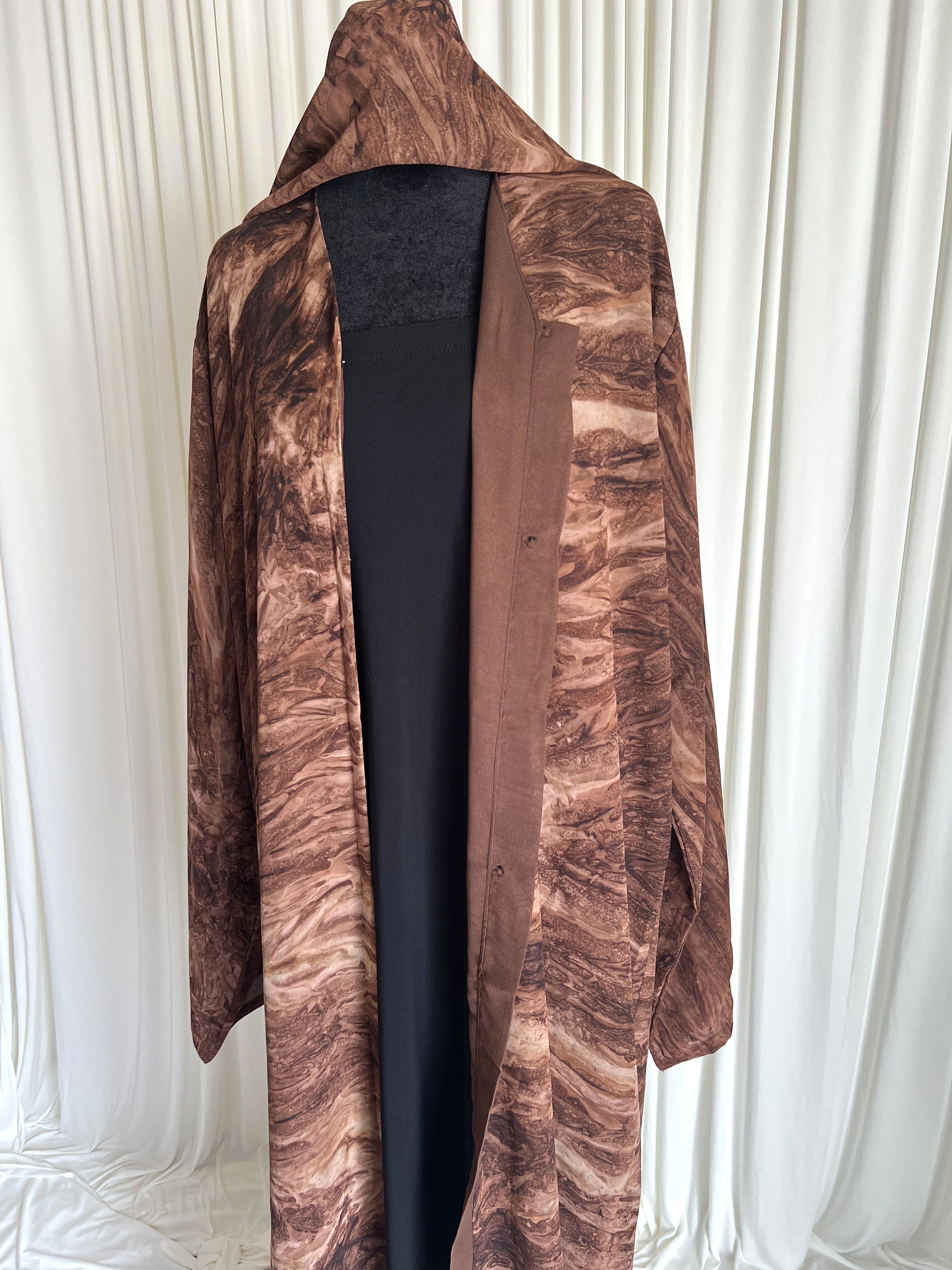 Terra Marble Print Abaya Set cocoa marble back view