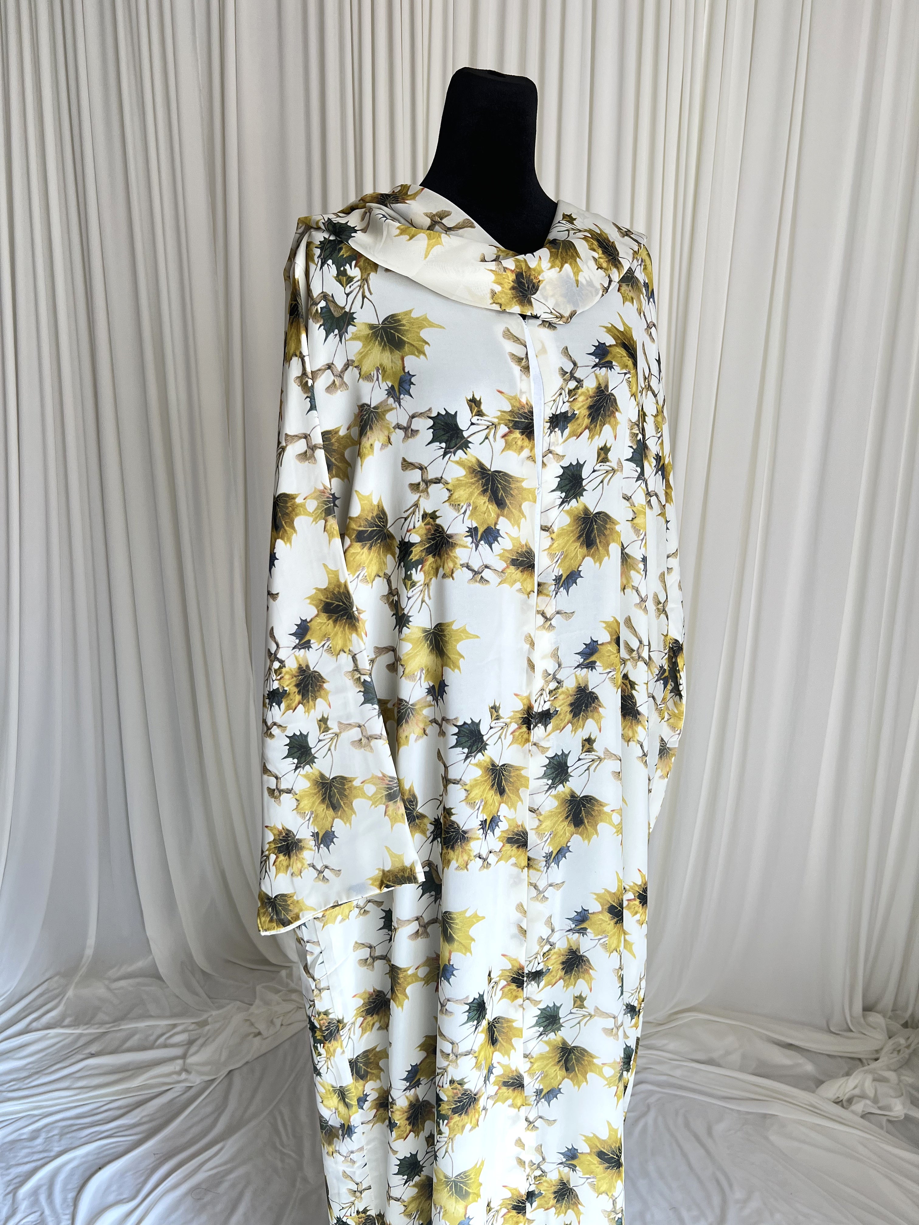 Zaytoon Leaf Print Double Chiffon Abaya Set angled side view